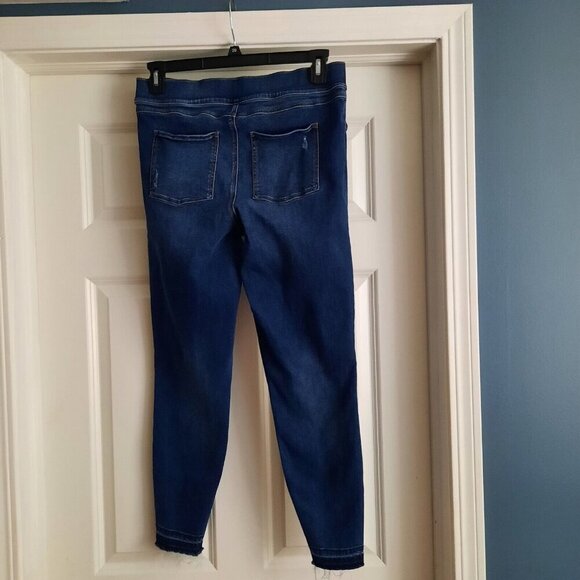 Spanx Pull On Skinny Jeans Womens XL Blue High Rise Ankle Distressed Raw Hem - Picture 2 of 14